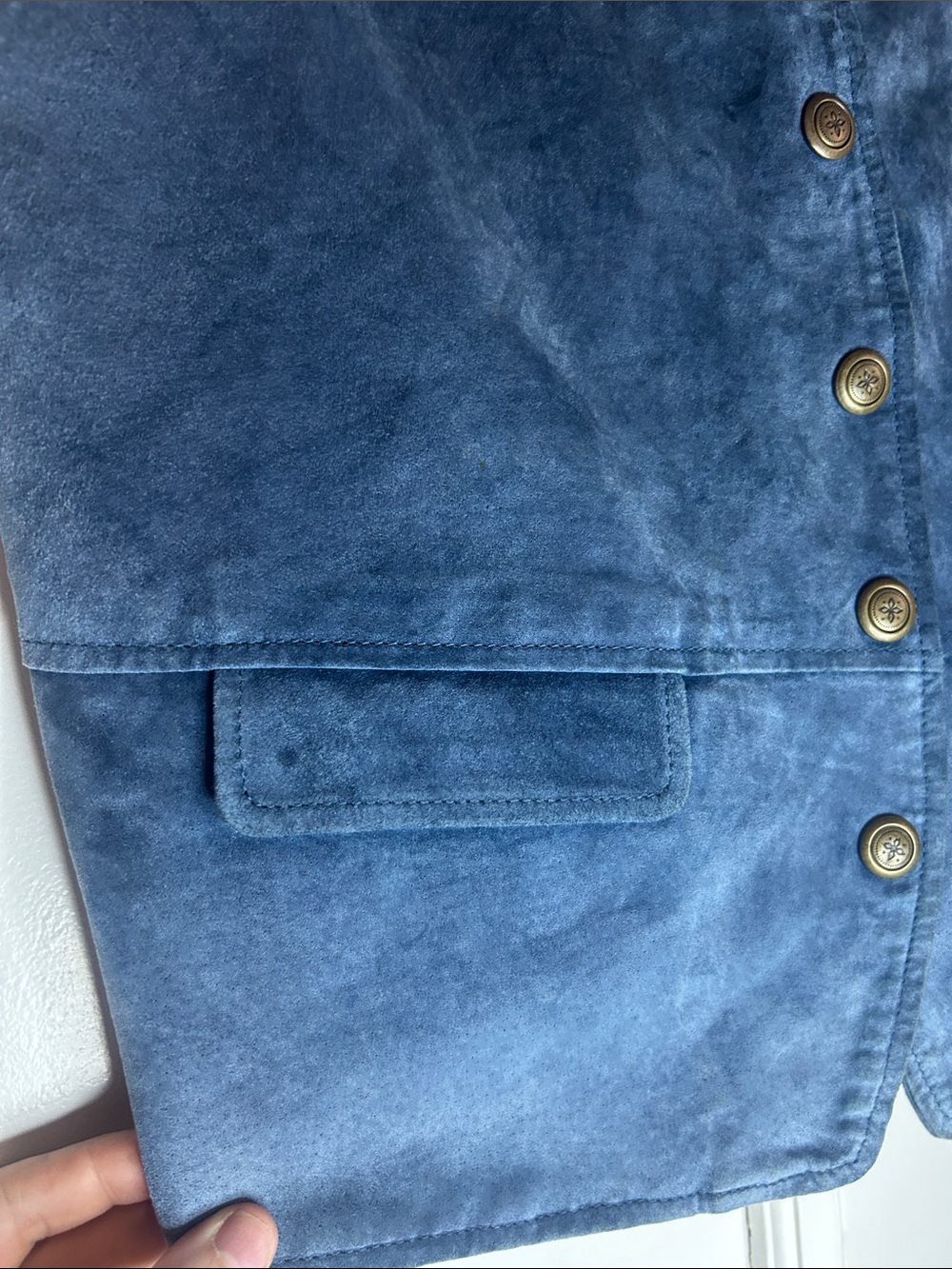 Vintage Miss Joy Blue Suede Leather Button Front Vest - Picture 4 of 10